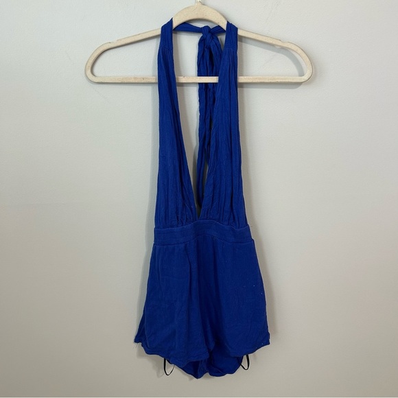 Lulus Royal Blue Sleeveless Backless Wrap Tie Halter Romper Women’s Size XS - Picture 3 of 7
